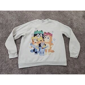 Bluey Heeler Family Sweatshirt Adult Unisex XL Gray Pullover "Hooray" BackPrint